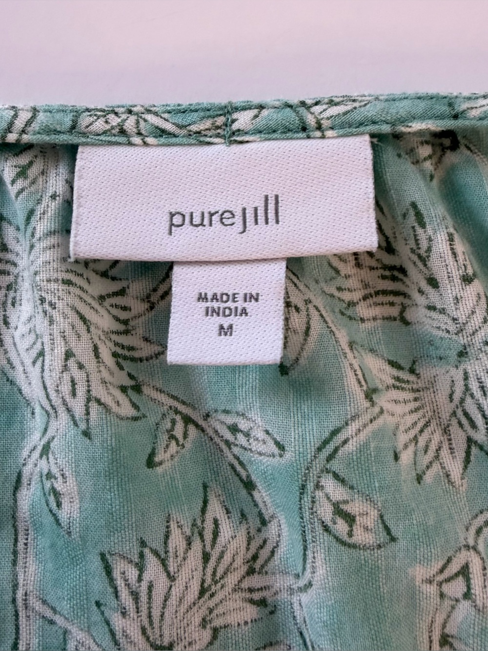 J. Jill Pure Jill Shirt Women Medium Button Front Tunic Aqua Vines Indian Cotton - Picture 4 of 7